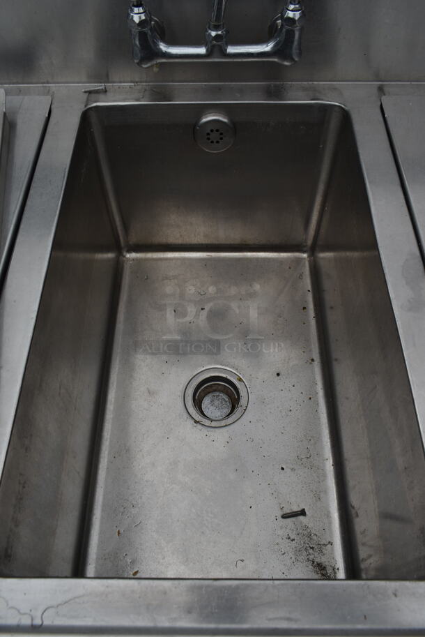 Stainless Steel Commercial 3 Bay Sink w/ Right Side Drain Board, 2 Faucets, 2 Handles and Spray Nozzle Attachment. Bays 16x26.5 - Image 6 of 9