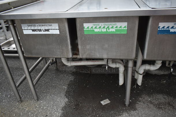 Stainless Steel Commercial 3 Bay Sink w/ Right Side Drain Board, 2 Faucets, 2 Handles and Spray Nozzle Attachment. Bays 16x26.5 - Image 9 of 9