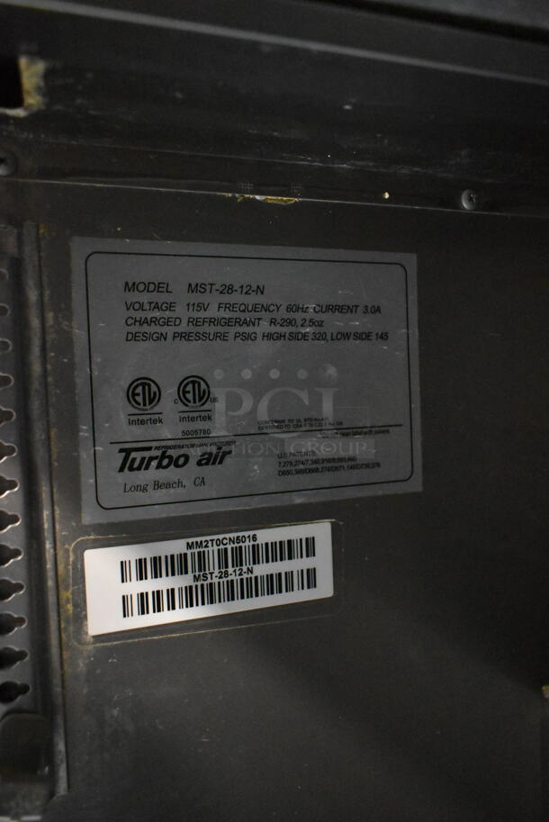 Turbo Air MST-28-12-N Stainless Steel Commercial Sandwich Salad Prep Table Bain Marie Mega Top on Commercial Casters. 115 Volts, 1 Phase. Tested and Working! - Image 6 of 7