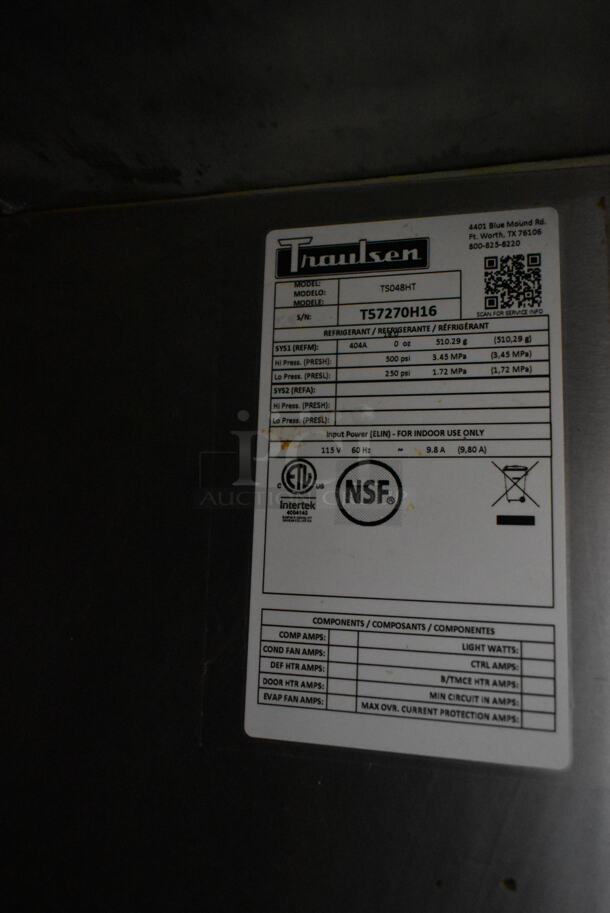 2016 Traulsen T5048HT Stainless Steel Commercial Pizza Prep Table on Commercial Casters. 115 Volts, 1 Phase. Tested and Powers On But Does Not Get Cold
 - Image 6 of 9