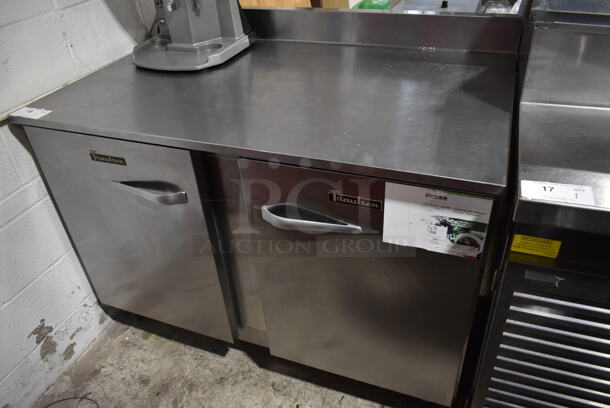 2017 Traulsen UHT48-LR Stainless Steel Commercial 2 Door Work Top Cooler on Commercial Casters. 115 Volts, 1 Phase. Tested and Working! - Image 1 of 6
