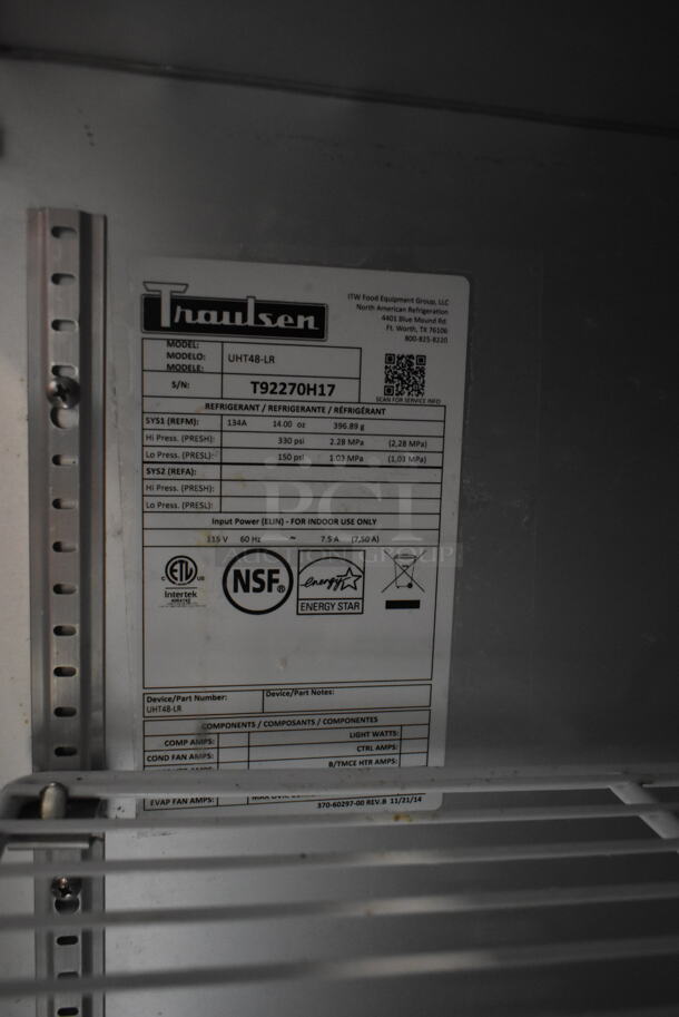 2017 Traulsen UHT48-LR Stainless Steel Commercial 2 Door Work Top Cooler on Commercial Casters. 115 Volts, 1 Phase. Tested and Working! - Image 5 of 6