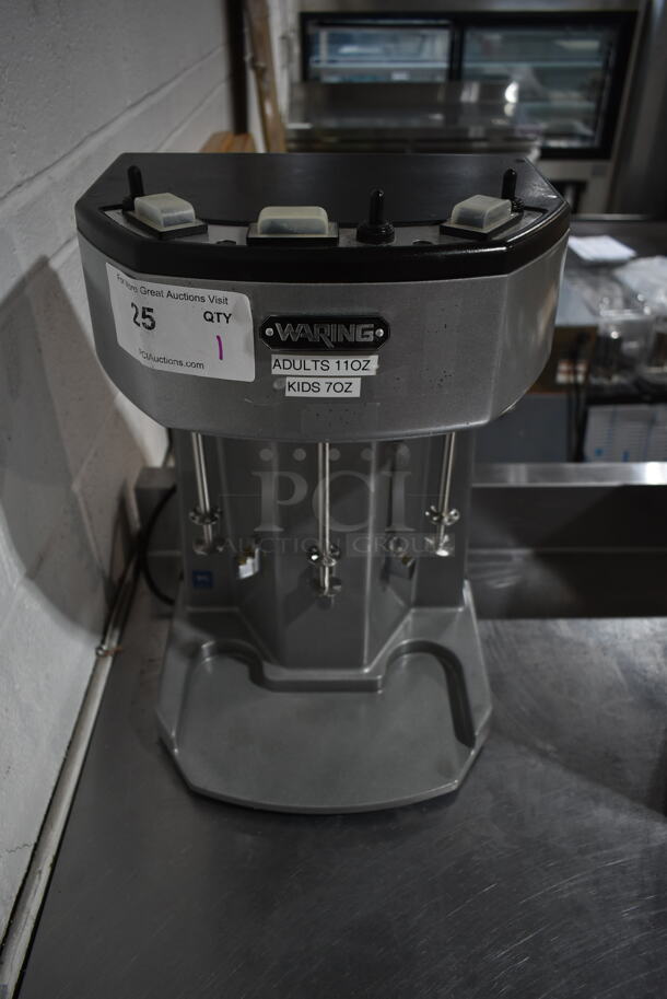 2016 Waring WDM360 Metal Commercial Commercial Countertop 3 Head Drink Mixer. 120 Volts, 1 Phase. Tested and Left Head Is Working But Other Two Do Not Move - Image 1 of 4