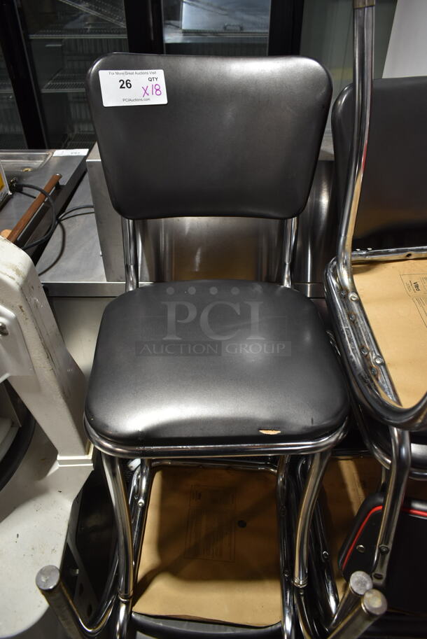 18 Chrome Finish Metal Dining Height Chairs; Black or Read Seat Cushions. 18 Times Your Bid! - Image 2 of 5