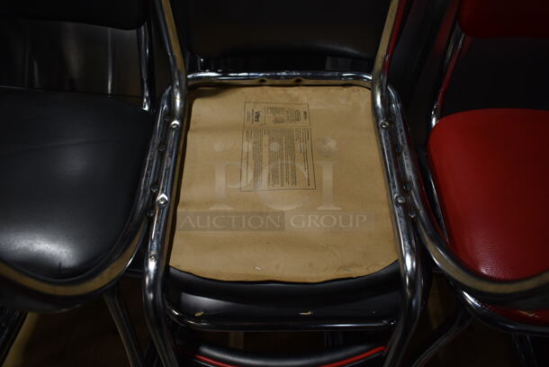 18 Chrome Finish Metal Dining Height Chairs; Black or Read Seat Cushions. 18 Times Your Bid! - Image 5 of 5