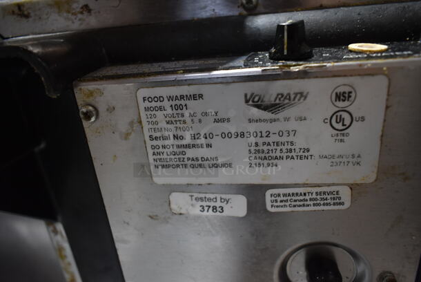 Vollrath 1001 Stainless Steel Commercial Countertop Food Warmer. 120 Volts, 1 Phase. Tested and Working! - Image 6 of 6