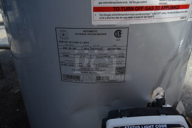 AO Smith GCV 50 301 Metal Commercial Propane Gas Powered Water Heater. 37,000 BTU.  - Image 5 of 5
