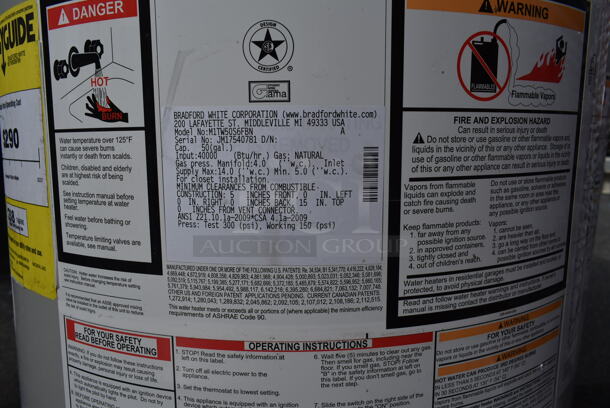 Bradford White M1TW50S6FBN Metal Commercial Natural Gas Powered Water Heater. 40,000 BTU.  - Image 6 of 6