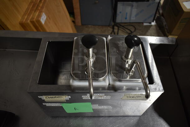 Server SR-3 Stainless Steel Commercial Countertop Topping Rail w/ 2 Bins and 2 Pumps.  - Image 2 of 6