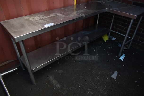 Stainless Steel L Shaped Table w/ Under Shelf.  - Image 4 of 5