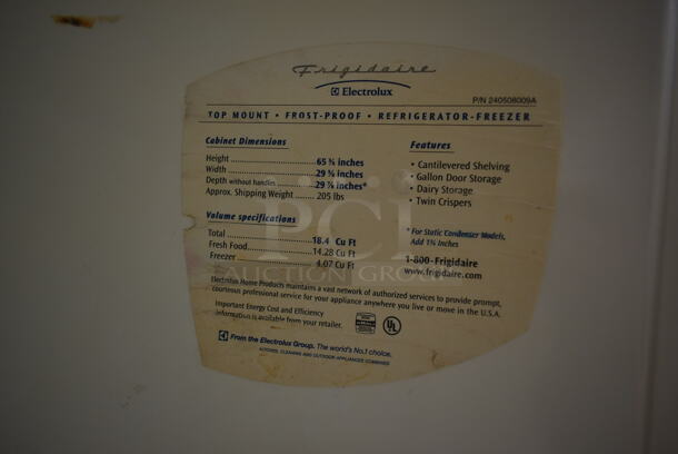 Frigidaire FRT18P6BSB0 Stainless Steel Cooler Freezer Combo Unit. 115 Volts, 1 Phase. Tested and Powers On But Does Not Get Cold
 - Image 6 of 9