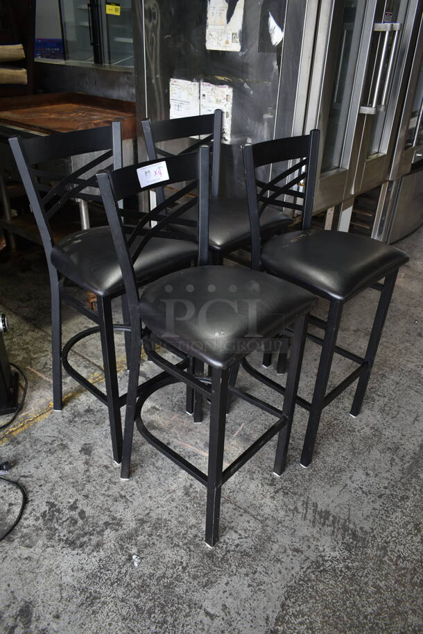 4 Black Metal Bar Height Chairs w/ Black Seat Cushion. 4 Times Your Bid! - Image 2 of 3