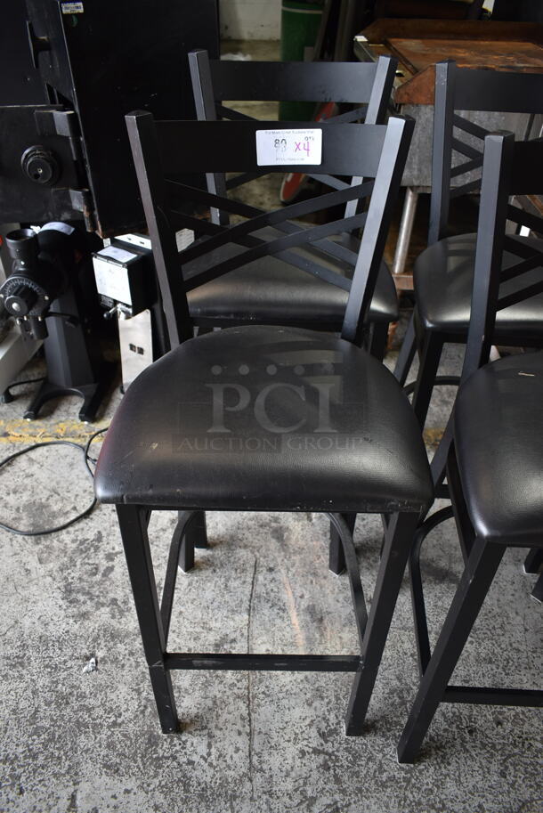 4 Black Metal Bar Height Chairs w/ Black Seat Cushion. 4 Times Your Bid! - Image 3 of 3