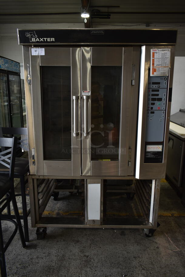 Baxter Stainless Steel Commercial Gas Powered Mini Rotating Rack Oven on Pan Rack w/ Commercial Casters.  - Image 1 of 6