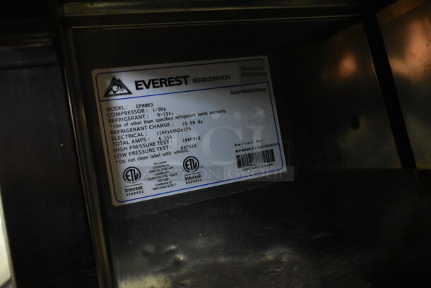 Everest EPBNR3 Stainless Steel Commercial Sandwich Salad Prep Table Bain Marie Mega Top on Commercial Casters. 115 Volts, 1 Phase. Tested and Powers On But Does Not Get Cold - Image 7 of 9