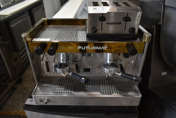 Futurmat CEE-2 Stainless Steel Commercial Countertop 2 Group Espresso Machine w. 2 Portafilters and 2 Steam Wands. 208-240 Volts, 1 Phase.  - Image 1 of 4
