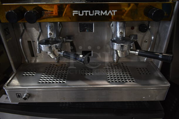 Futurmat CEE-2 Stainless Steel Commercial Countertop 2 Group Espresso Machine w. 2 Portafilters and 2 Steam Wands. 208-240 Volts, 1 Phase.  - Image 2 of 4