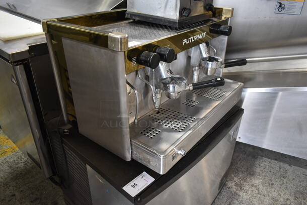 Futurmat CEE-2 Stainless Steel Commercial Countertop 2 Group Espresso Machine w. 2 Portafilters and 2 Steam Wands. 208-240 Volts, 1 Phase.  - Image 3 of 4
