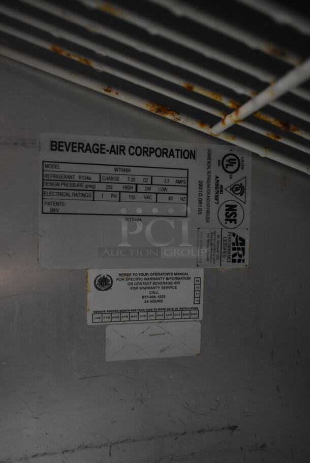 Beverage Air WTR48A Stainless Steel Commercial 2 Door Undercounter Cooler on Commercial Casters. 115 Volts, 1 Phase. Tested and Powers On But Does Not Get Cold - Image 6 of 7