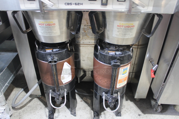 Fetco CBS-62H Stainless Steel Commercial Countertop Double Coffee Machine w/ Hot Water Dispenser, 2 Satellite Servers and 2 Metal Brew Baskets. 120/208-240 Volts, 1 Phase.  - Image 2 of 12