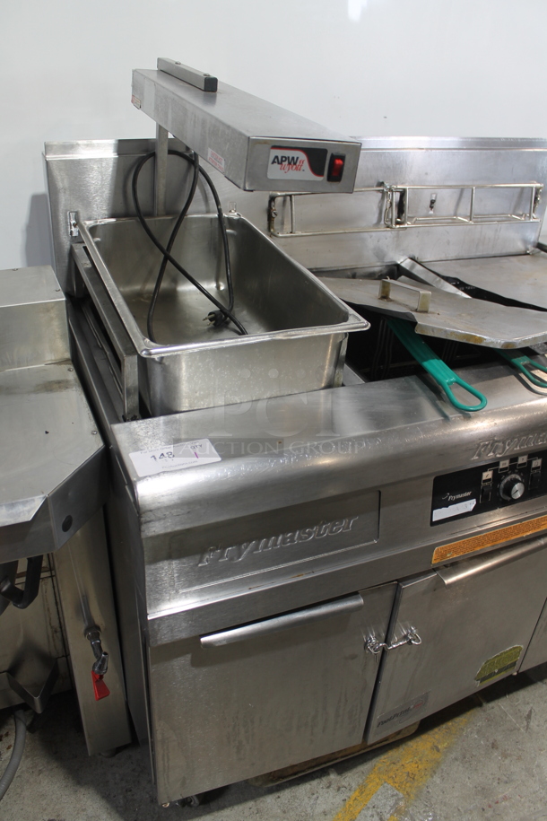Frymaster FMPH250SC Stainless Steel Commercial Natural Gas Powered 2 Bay Fryer w/ Left Side Dumping Station, 4 Metal Fry Baskets and 3 Lids on Commercial Casters. 80,000 BTU.  - Image 2 of 11