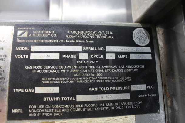 Southbend GGX-2 Stainless Steel Commercial Natural Gas Powered 2 Deck Steam Cabinet. 250,000 BTU.  - Image 6 of 8