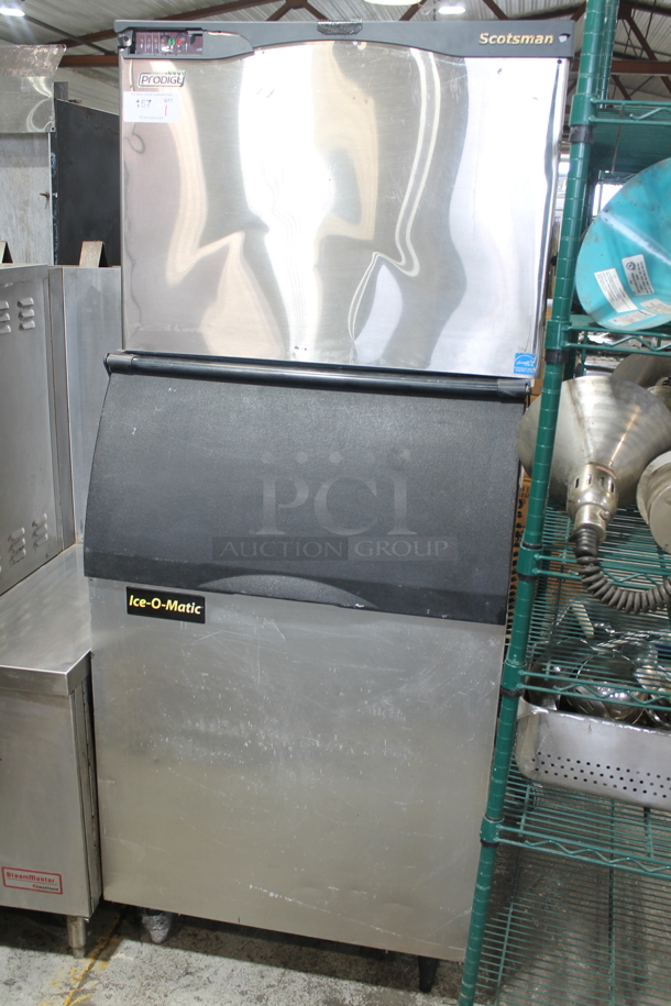 Scotsman C0330MA-1A Prodigy Stainless Steel Commercial Ice Machine Head on Ice-O-Matic B55PSB Commercial Bin. 115 Volts, 1 Phase.  - Image 1 of 5