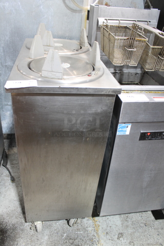 Carter Hoffmann UH-210 Stainless Steel Commercial Floor Style 2 Well Plate Return on Commercial Casters. 120 Volts, 1 Phase. Tested and Working!