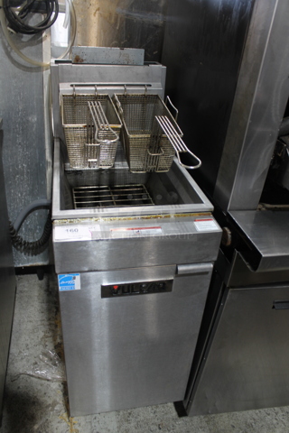 Vulcan 1VEG35M-1 Stainless Steel Commercial Floor Style Natural Gas Powered Deep Fat Fryer w/ 2 Metal Fry Baskets. 69,000 BTU. 