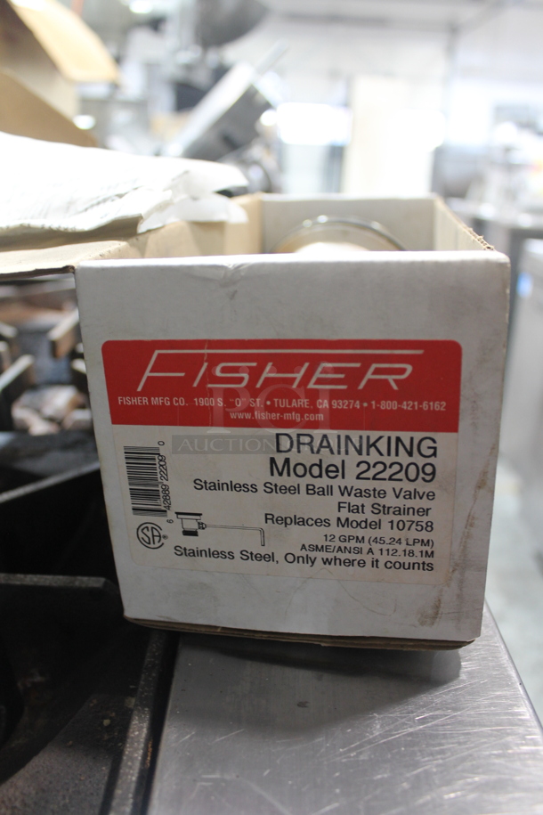 IN ORIGINAL BOX! Fisher 22209 Drainking Stainless Steel Ball Waste Valve Flat Strainer.  - Image 2 of 2