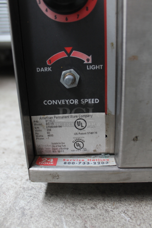 APW Wyott BT 15 Stainless Steel Commercial Countertop Express Conveyor Oven Toaster. 208 Volts, 1 Phase.  - Image 7 of 7