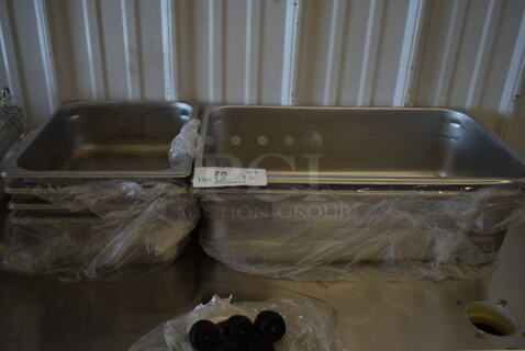 6 BRAND NEW! Stainless Steel Drop In Bins; 2 Full Size, 4 Half Size. 6 Times Your Bid!