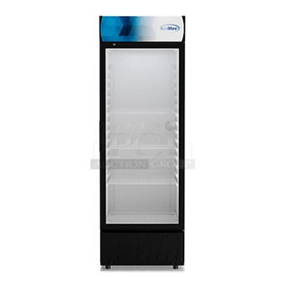 BRAND NEW SCRATCH AND DENT! KoolMore MDR-9CP Metal Commercial Single Door Reach In Cooler Merchandiser w/ Poly Coated Racks. 115 Volts, 1 Phase. Tested and Working!