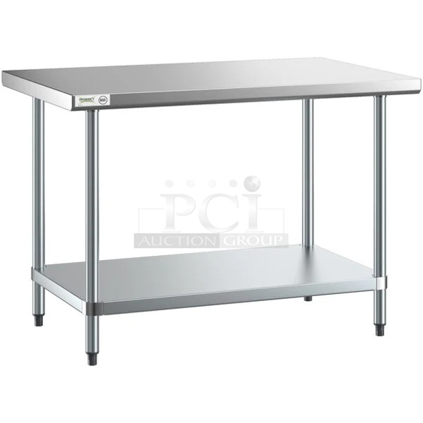 BRAND NEW SCRATCH AND DENT! Regency 600T3048G 30" x 48" 18-Gauge 304 Stainless Steel Commercial Work Table with Galvanized Legs and Undershelf - Image 1 of 2