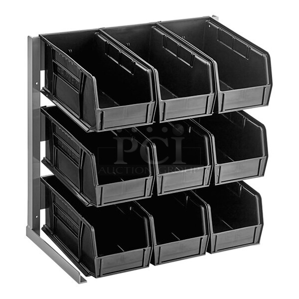 BRAND NEW SCRATCH AND DENT! Carlisle 381109LG 18" x 12" x 19" Aluminum 3-Tier Packet Rack with 3.5 Qt. Black Compartment Bins - Image 1 of 3