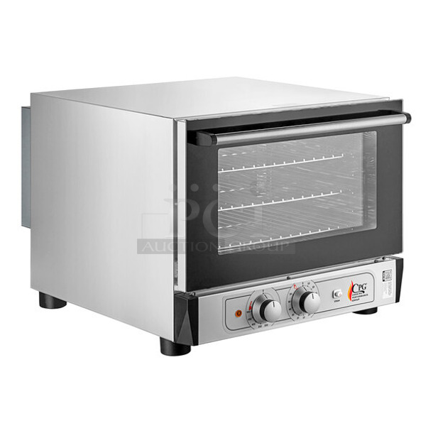 BRAND NEW SCRATCH AND DENT! Cooking Performance Group CPG 351COHT3A Electric Thermostatic Countertop 3 Tray Half Size Convection Oven with Steam Injection. Glass Door Is Shattered and Door Frame Is Bent. 120 Volts, 1 Phase.  - Image 1 of 2