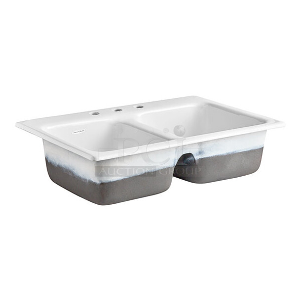 BRAND NEW SCRATCH AND DENT! American Standard 77DB33223.308 Quince 33" x 22" Cast Iron 3-Hole Two Compartment Drop-In / Undermount Sink - Image 1 of 3