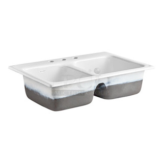 BRAND NEW SCRATCH AND DENT! American Standard 77DB33223.308 Quince 33" x 22" Cast Iron 3-Hole Two Compartment Drop-In / Undermount Sink