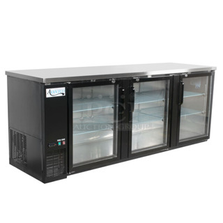 BRAND NEW SCRATCH AND DENT! 2023 Avantco 178UBB4GHC Stainless Steel Commercial 3 Door Back Bar Cooler Merchandiser. 115 Volts, 1 Phase. Tested and Working!