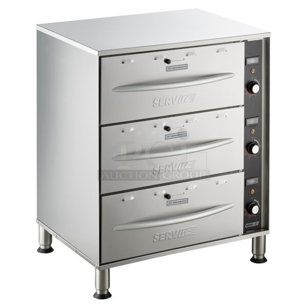 BRAND NEW SCRATCH AND DENT! 2023 ServIt 423WDSFS3 Stainless Steel Commercial 3 Drawer Warming Drawer. 120 Volts, 1 Phase. Cannot Test Due To Cut Power Cord - Image 1 of 10