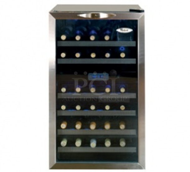 BRAND NEW SCRATCH AND DENT! Whirlpool WWC287BLS-1 22 Inch Dual Zone Wine Cellar Merchandiser with 38-Bottle Capacity, Stainless Steel Trimmed Wood Shelves. 115 Volts, 1 Phase. Tested and Working! - Image 1 of 6