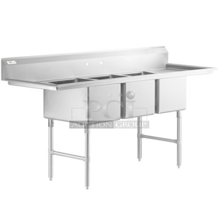 BRAND NEW SCRATCH AND DENT! Regency 600S31824224 Stainless Steel Commercial 3 Bay Sink w/ Dual Drain Boards. No Legs. Bays 19x24x14. Drain Boards 22.5x25
