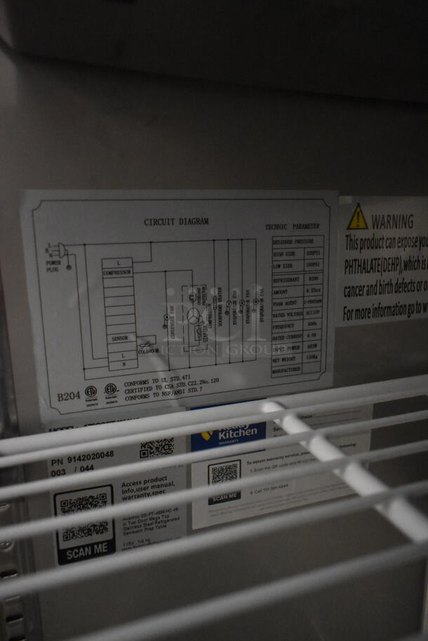 BRAND NEW SCRATCH AND DENT! 2022 Avantco 178SSPT48MHC Stainless Steel Commercial Sandwich Salad Prep Table Bain Marie Mega Top on Commercial Casters. 115 Volts, 1 Phase. Tested and Working! - Image 4 of 6