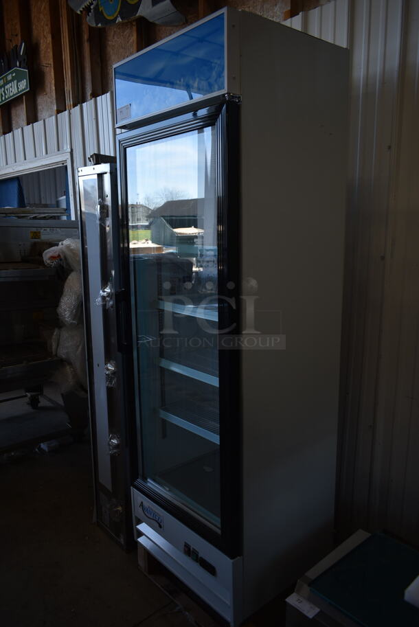 BRAND NEW SCRATCH AND DENT! 2023 Avantco 178GDC15HCW 25 5/8" White Swing Glass Door Merchandiser Refrigerator with LED Lighting. 115 Volts, 1 Phase. Tested and Working! - Image 4 of 5