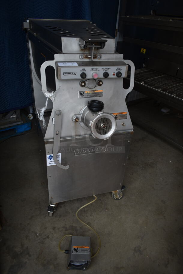 2014 Hobart MG2032 Metal Commercial Floor Style Electric Powered Meat Mixer Grinder w/ Foot Pedal on Commercial Casters. 208 Volts, 3 Phase. Tested and Working! - Image 4 of 9
