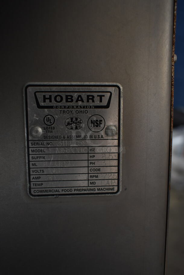 2014 Hobart MG2032 Metal Commercial Floor Style Electric Powered Meat Mixer Grinder w/ Foot Pedal on Commercial Casters. 208 Volts, 3 Phase. Tested and Working! - Image 9 of 9