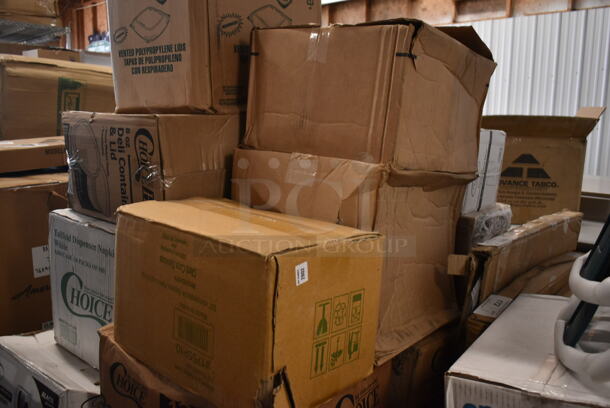 PALLET LOT of 27 BRAND NEW Boxes Including PP2464BDL Dart Presenta/Bowls Pro Vented Clear Square Lid, 128HD8COMBO ChoiceHD 8 oz. Microwavable Translucent Plastic Deli Container and Lid Combo Pack - 240/Case, 50012W Choice 12 oz. White Poly Paper Hot Cup - 1000/Case, 712USTPDSS Lavex Multiroll Toilet Tissue Dispenser, 966TALLFLDB Choice White Tall-Fold 6" x 13" Dispenser Napkin - 8000/Case, 500CC10 Choice 10 oz. Clear PET Plastic Cold Cup - 1000/Case, Ripple Wall Hot Cups, Choice 32 oz Deli Container and Lid, 347SLCF9 Visions Heavy Weight Clear Plastic Stemless Champagne Flute. 27 Times Your Bid! - Image 4 of 9