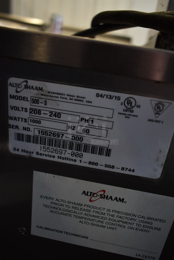 2015 Alto Shaam 500-S Stainless Steel Commercial Electric Powered Heated Holding Cabinet on Commercial Casters. 208-240 Volts, 1 Phase.  - Image 5 of 5
