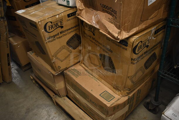 PALLET LOT of 19 BRAND NEW! Boxes Including 245WEDGEPZZA Choice White Clay Coated Clamshell Pizza Slice Box, OneUp 2 Ply Interfold Dispenser Napkins, 50016W Choice White Poly Paper Hot Cup, Choice Hinged To Go Containers. 19 Times Your Bid! - Image 3 of 5