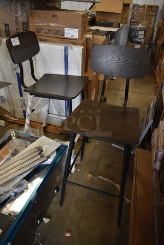 2 BRAND NEW SCRATCH AND DENT! Wood Pattern Bar Height Chair on Black Metal Legs. 2 Times Your Bid!
